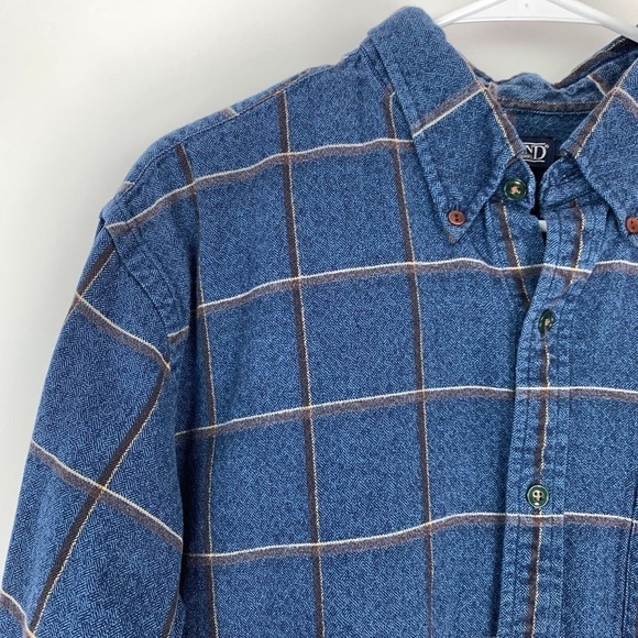 Vintage Lands's End Blue Grunge Plaid Button Shirt Mens Large 16 - Picture 2 of 5